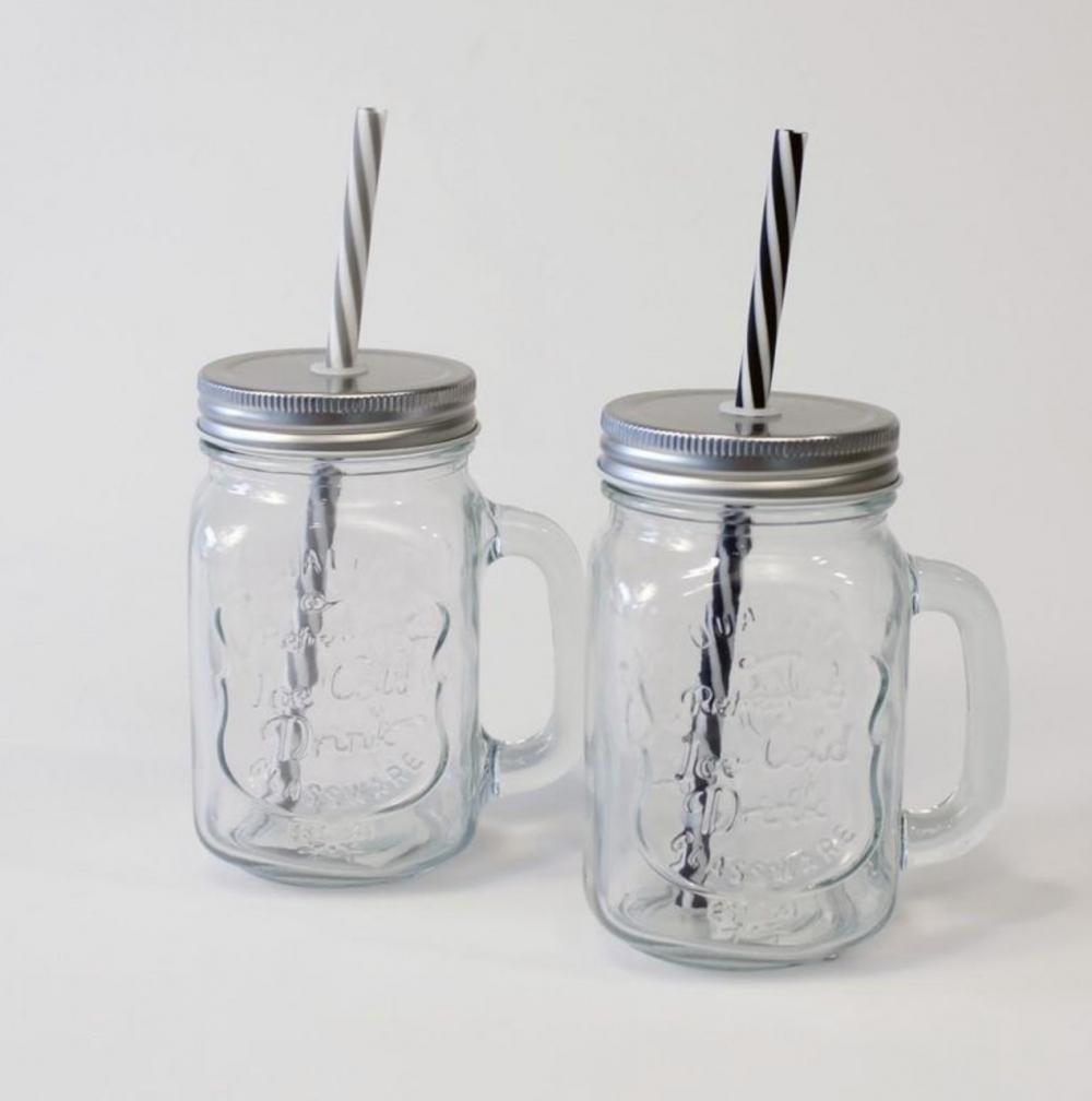 Glass med lokk & sugerør 450ml