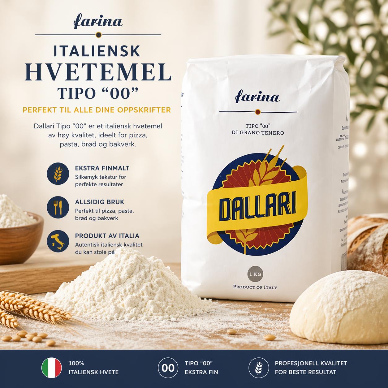Italiensk hvetemel Tipo 00 1 kg